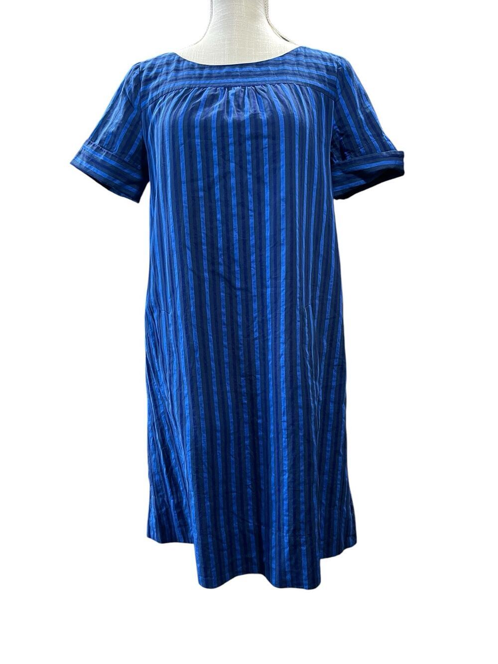 HD in Paris Anthropologie Blue Cerulean Stripe Cotton Pocket Shift Dress Size 4